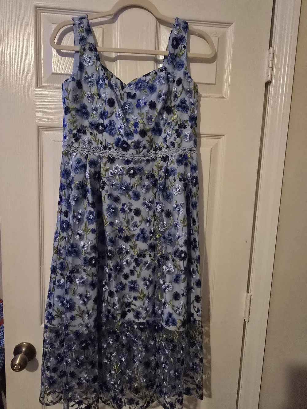 Adrianna Papell Blue Floral Embroidered Sleeveless Dress